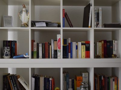 Foto de uma estante com livros sobre direito